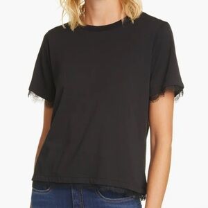 Veronica Beard Orsini Lace Trim Tee- Black XS